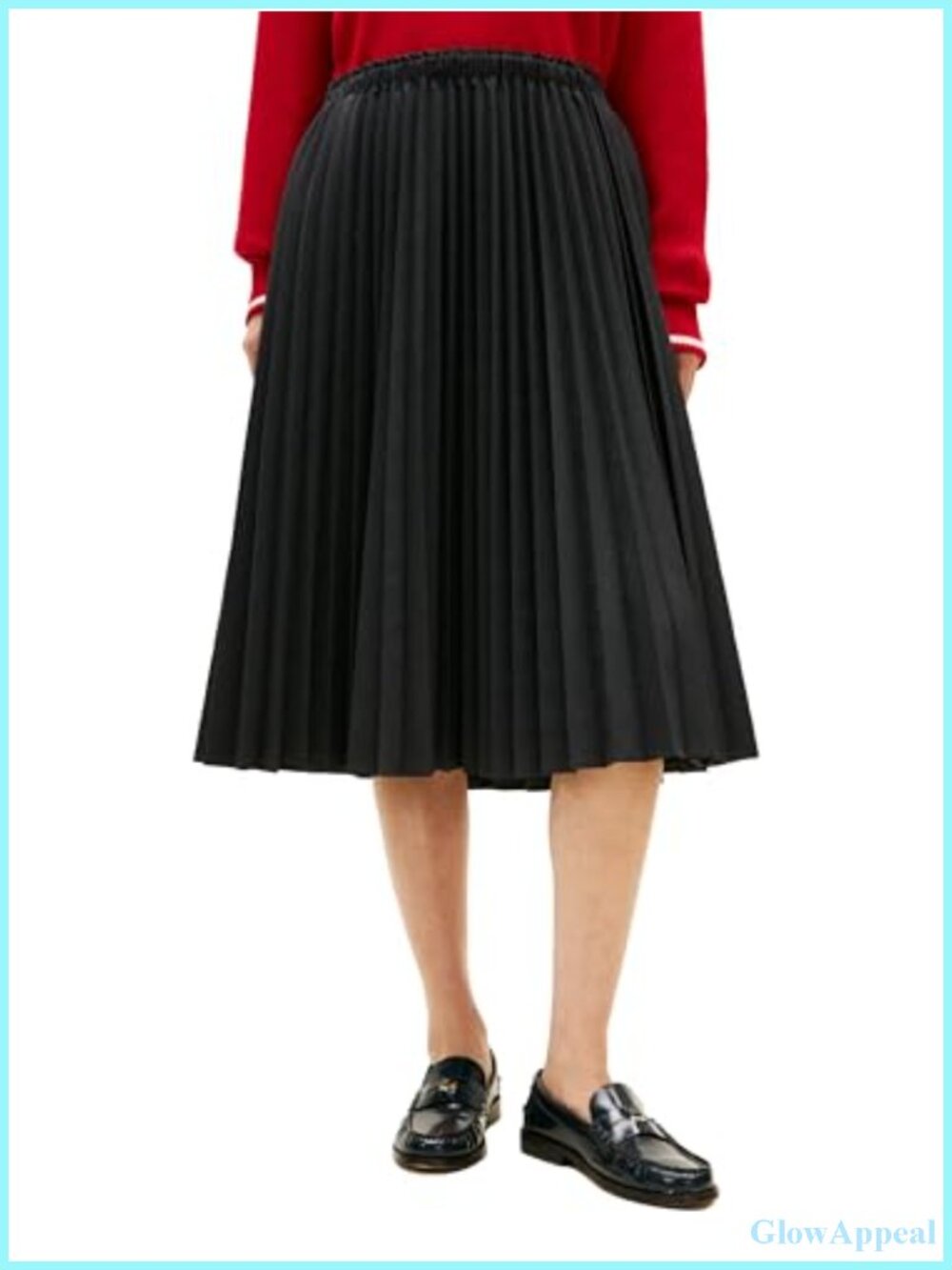 Wool Pleated Midi Skirt with Elastic Waist Checkered Wear to Work